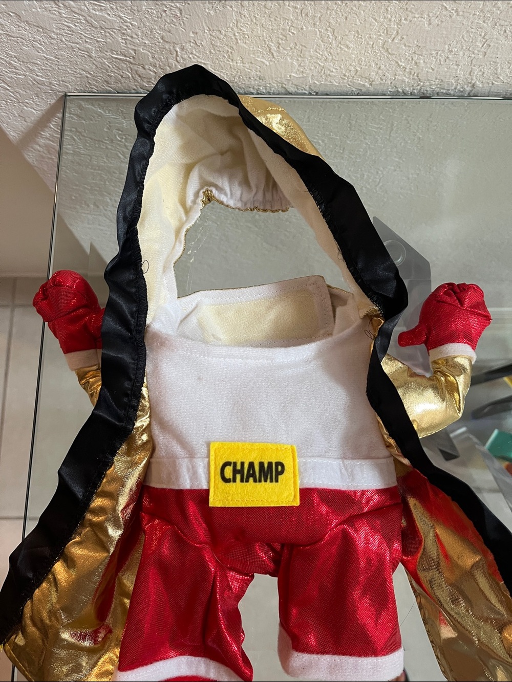 Champs Red, Gold & Black Satin Boxing Robe with 'CHAMP' Patch